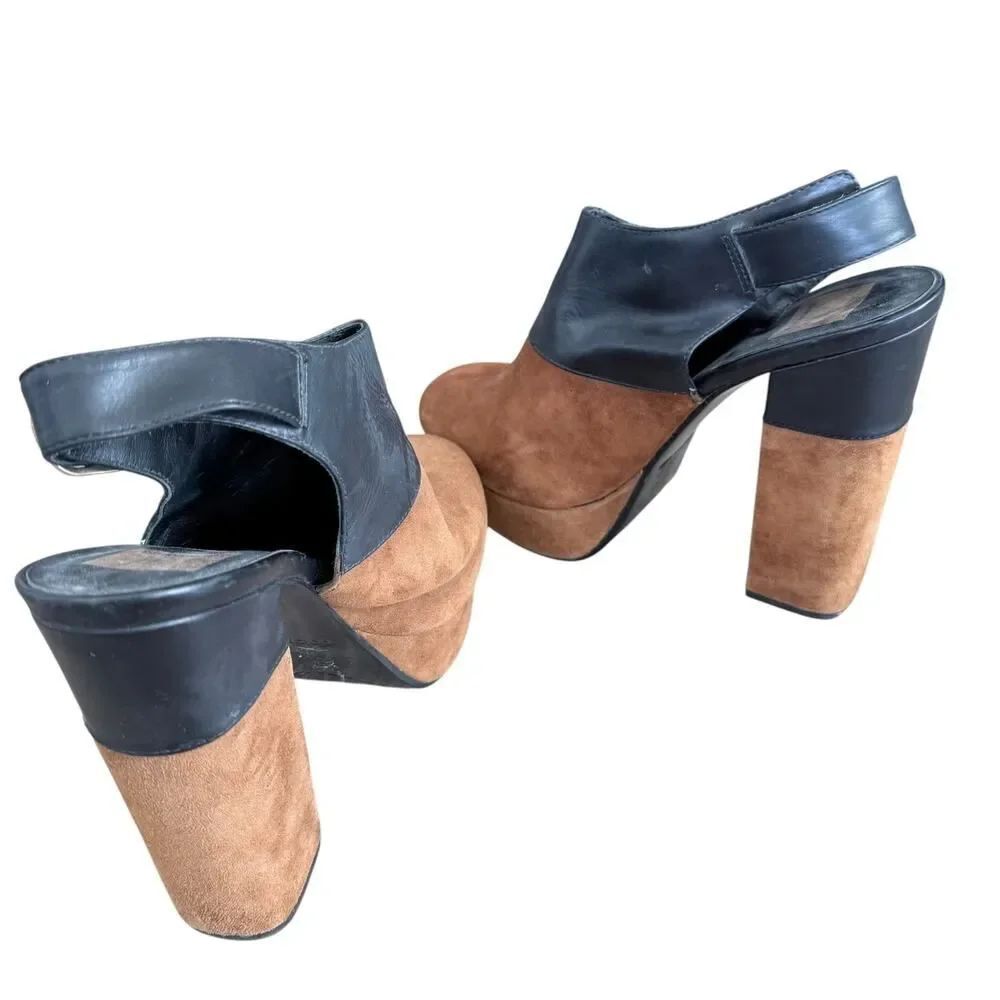 Dolce Vita Joanna Heels Platform Black Brown Suede Leather Shoes Womens 9 - Picture 7 of 12